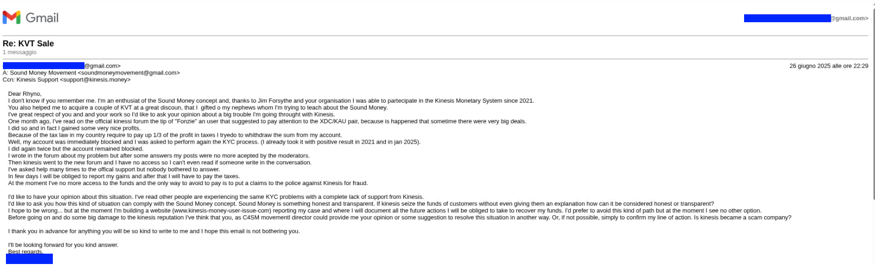 Email from user to Citizen for Sound Money